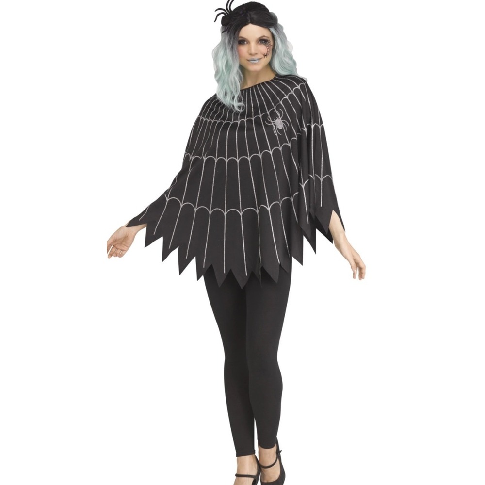 Spider Web Poncho Halloween Costume Glitter Adult Womens One Size Fits 4-14